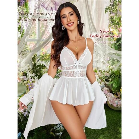 Women One Piece Teddy Lace Bodysuit Sexy White - Picture 5 of 6